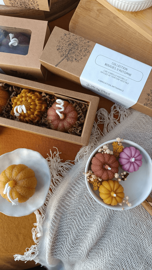 Collection Bougies d'Automne – 3 Bougies Artisanales en Cire d’Abeille